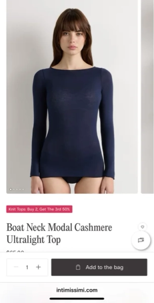 Boat Neck Modal Cashmere Ultralight Top  Size L