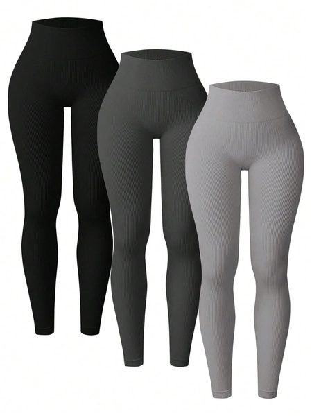 Easithlete 3 Packs Ribbed Seamless Leggings For Women-No See-Through High Waisted Tummy Control Yoga Pants For Workout Athletic Running Cycling Yoga Pickleball Exercise Casual