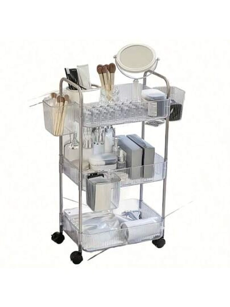 Luxury 3/4-Tier Clear Storage Cart With Wheels - Versatile Rolling Organizer For Home & Office, Perfect For Bedroom, Living Room, Bathroom - Ideal For Cosmetics & Essentials