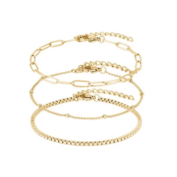 Adornia Tarnish Resistant 18k Gold Plated 3-Chain Bracelet Set