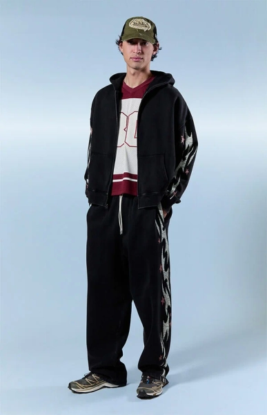 Black Flame Star Fleece Baggy Sweatpants