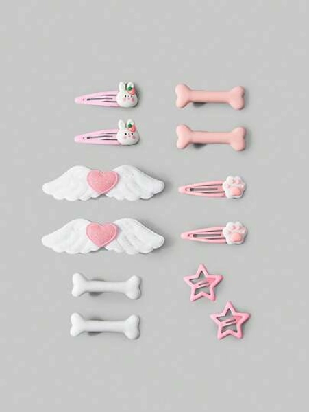 ROMWE Kawaii 12pcs Random Style Cute Wing Bone & Star Hairpins Valentines Hair Clips Claw Clips Hair Claws Hair Slide Hair Barrettes