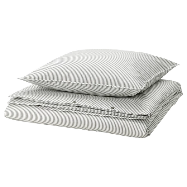 SOLFIBBLA Bettwäsche-Set, 2-teilig - grau weiß/Streifen 140x200/80x80 cm