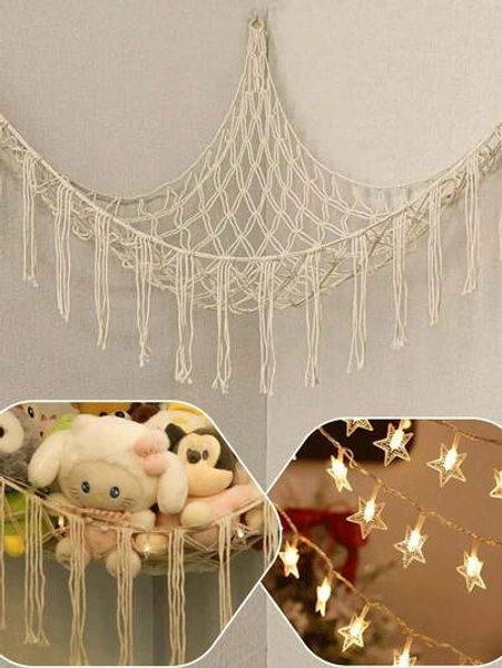 Corner Doll Storage Net, Perfect For Bedroom Decor, Plush Toy Storage, Living Room Storage, Corner Decorative Hammock Net, Bohemian Plush Toy Net Or Large Hammock, Toy Bags And Net Bags
