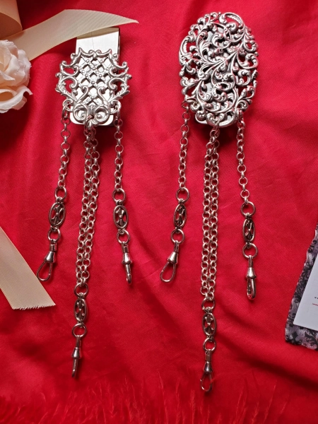 C-0004S - Ladies Shield Style Brass Watch Chain, 18th Century Equipage, Chatelaine, Pocket Watch Chain, Watch Hook