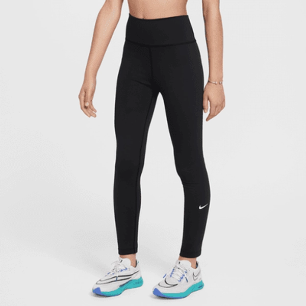 Nike One Big Kids' (Girls') Dri-FIT High-Waisted Leggings - Black/White - Size XS
