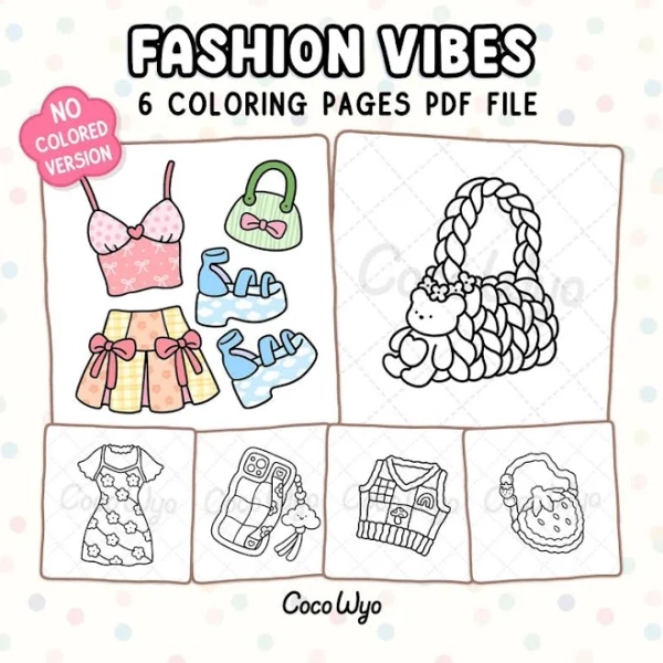 Fashion Vibes: Bold and Easy Designs for Relaxation Featuring Cute Clothing Coloring Book by Coco Wyo