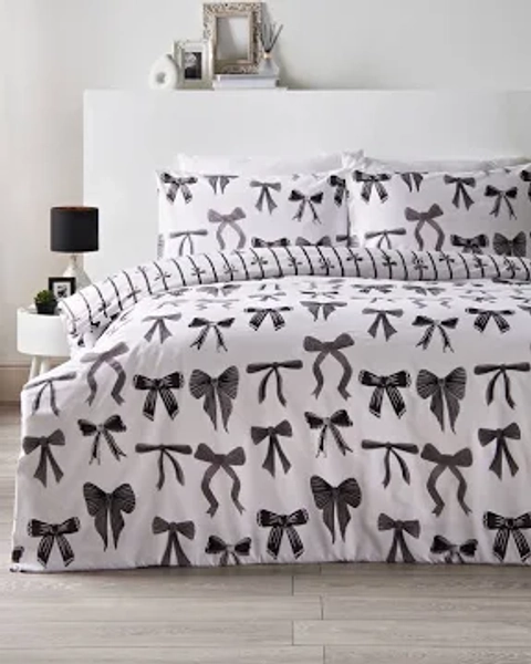Matalan Bow Print Bedding - White - Single - Homestore