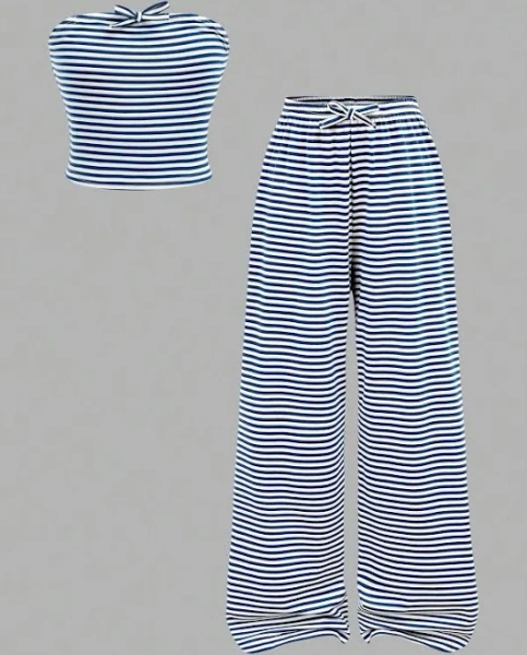 SHEIN Tween Girls Striped Tube Top and Wide Leg Pants