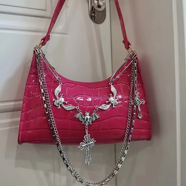Y2K Harajuku Women's Bag 2024 Trend Gothic Skull Chains Handbags Female High Street Punk Cross Ladies Small Shoulder Bags