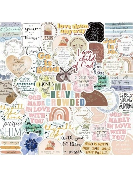50pcs/Pack Bible Verse Stickers: Inspirational Christian Stickers Suitable For Easter Gifts, Applicable To Water Bottles, Laptops, Skateboards And Other Vibrant Aesthetic Graffiti Sets, Diaries, Scrapbooks, Party Supplies, Ideal For Winter And New Year