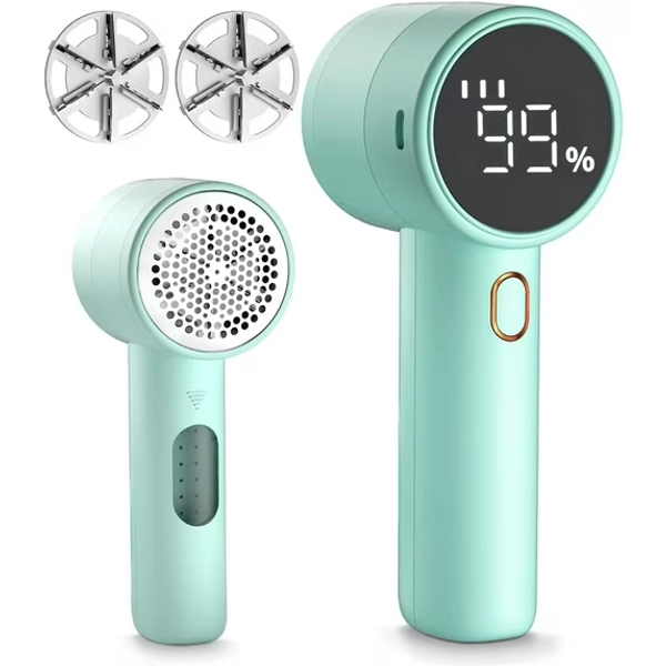 Fabric Shaver, Lint Remover Rechargeable, Electric Portable Sweater Defuzzer with 3 Speeds, 6 Leaf Blades, Digital LED Display to Remove Pilling for Clothes, Furniture, Sweater, Couch, Blanket -Blue