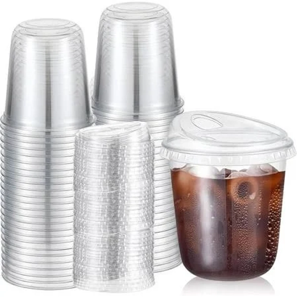 Alaeseje 50 Pack Clear Plastic Cups with Strawless Sip Lids