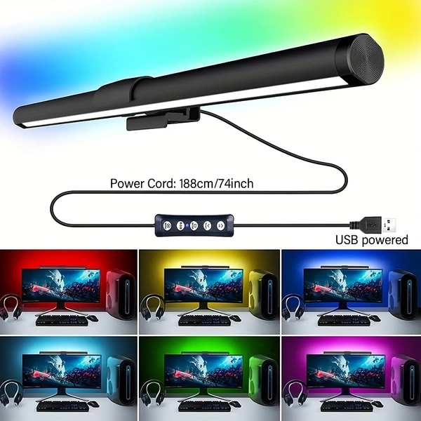 1pc dimmable RGBW game atmosphere smart lamp, 3 colors adjustable 45° rotatable, 4 lighting modes with flash and automatic scrolling mode, fill light, under cabinet light, TV background light, double-sided luminous computer screen decoration, live game reading bedroom furniture decoration gift