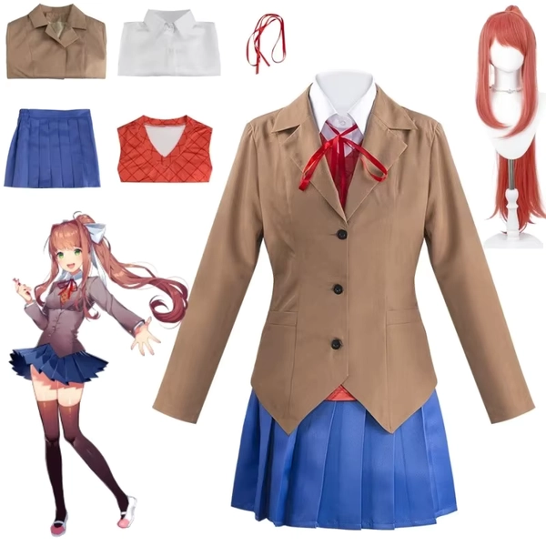 Anime Doki Doki Literature Club Monika Cosplay Costumes Sayori Yuri Natsuki Halloween Costumes for Women Dress Vestido Clothing - AliExpress 200000532