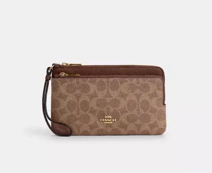 Gold/Sand/Chalk Double Zip Wallet In Signature Canvas