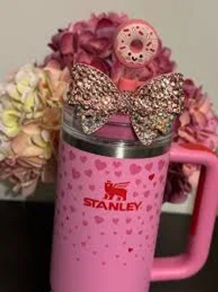 Stanley Tumbler Accessories Bling Pink Bow Straw Topper