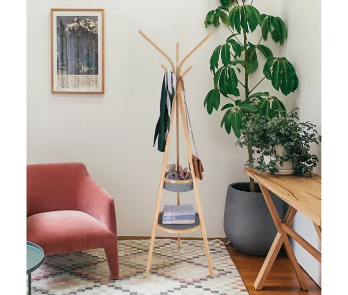 Cabide de pé DUMAN em bambu 170x52x45cm com 6 ganchos