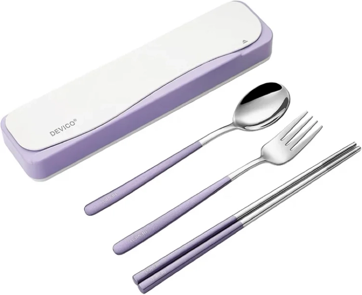 Amazon.com: DEVICO Travel Utensils, Portable 18/8 Stainless Steel Silverware Flatware Set, Include Fork Spoon Chopsticks with Case (Purple) : Sports & Outdoors