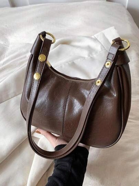 Ladies Solid Color Shoulder Pu Bag, Waterproof Fabric Underarm Shoulder Crescent Bag, Quilted Design Minimalist Large-Capacity Business Commuter Bag, Suitable For Traveling And Shopping, Commuting To Work.