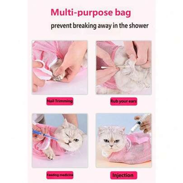 Multifunctional Cat Bathing Bag (1-Pack) - Adjustable, Breathable Mesh Restraint Bag Designed To Prevent Escape; Suitable For Nail Trimming, Ear Cleaning, Administering Medication, Injections, And Routine Grooming. - Size Blue 1pc