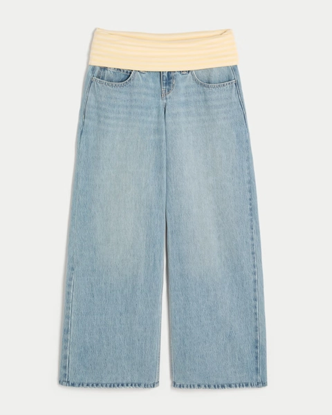 Ultra Low-Rise Light Wash Foldover Waist Super Baggy Jeans