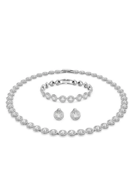 Swarovski Angelic Round Cut Rhodium Plated Necklace, Bracelet, and Earrings Set