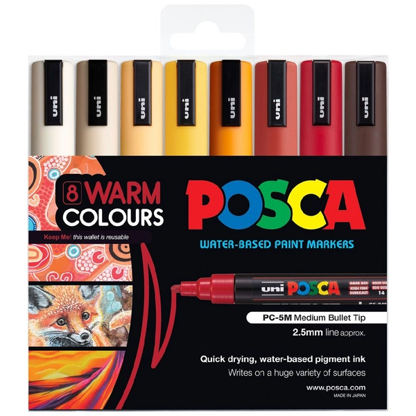 POSCA PC5M Paint Markers Warm Colours 8 Pack
