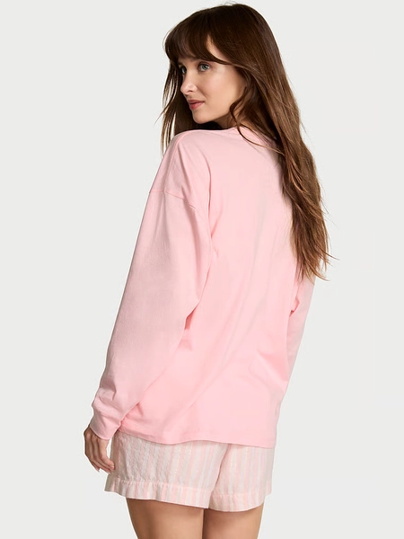 Flannel Long-Sleeve Short Tee-Jama Set