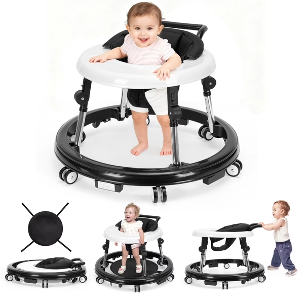 Baby Walker for Babies 6-18 Months, Portable Foldable with One-Touch Fold, Non-Slip Wheels, Lightweight & Compact for Travel, Black