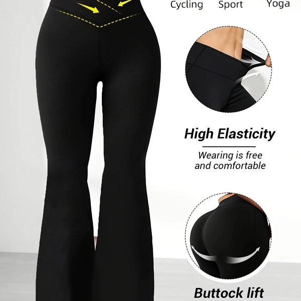 [Flared Long Pants] Wide-Leg Trousers - Elegant High-Waisted Black Pants with Tummy Control & Vertical Leg-Lifting Design, Soft Stretch Fabric (No), All-Season Wear for Casual, Formal Events - Flared Long Pants