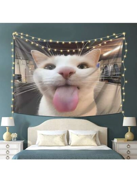 One Funny Kitten, Extra Large Polyester Tapestry - Fresh Healing Home Corner Decor, Fashionable Texture Enhances Space Style, Suitable For Bedroom Dormitory, Living Room, Easy To Install Decoration Tapestry, Perfect Gift For Family And Boyfriend Or Friends
