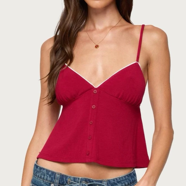 Edikted Women's Kellyn Button Contrast Babydoll Top