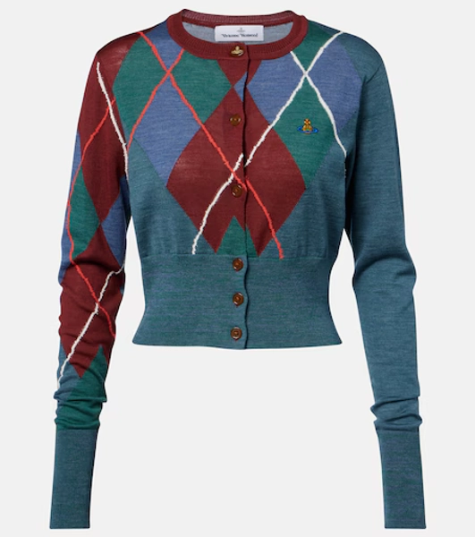 Argyle wool and cotton cardigan