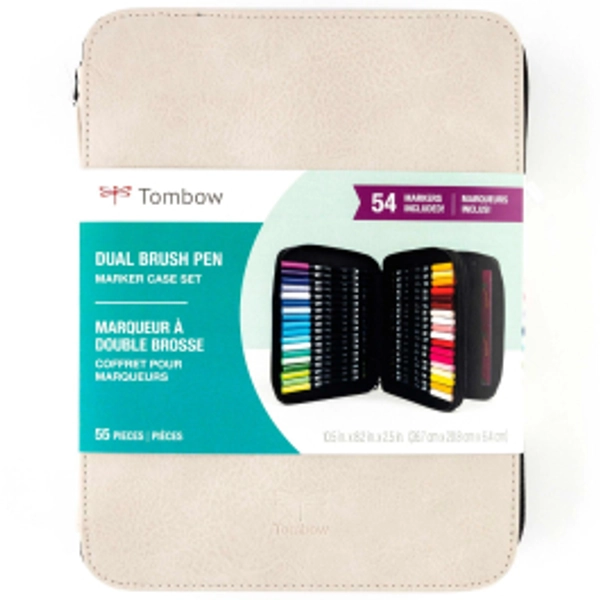54PC Dual Brush Pen Art Marker Set in Oyster Marker Storage Case