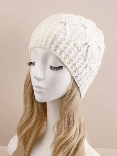 1pc Unisex Braided Knit Beanie Cap, Fashion Warm Ski Hat Halloween Winter Fall