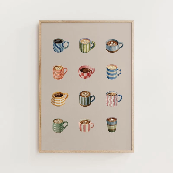Coffee Print for Kitchen Coffee Mugs Wall Art