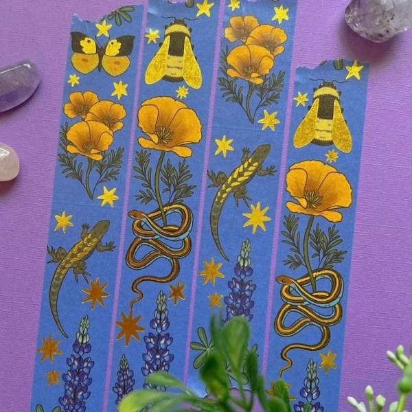 California Native Flora and Fauna Washi Tape Garter Snake Reptile Art