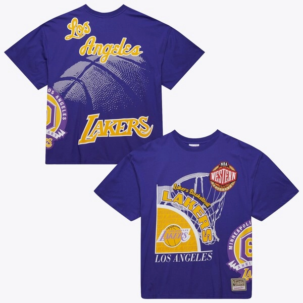 Men's Los Angeles Lakers  Mitchell & Ness Purple Hardwood Classics Logo Blast T-Shirt