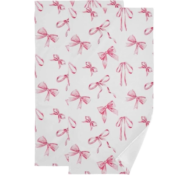 YGRDNAX 2 Pcs Cute Coquette Bows Pink White Hand Towels for Bathroom,Soft Absorbent Vintage Bows Knot Aesthetic Girly Decorative Kitchen Towels Guest