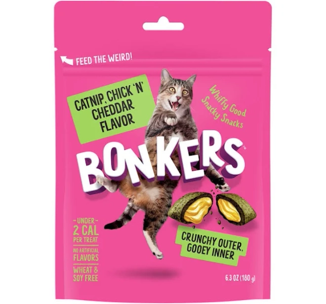 Bonkers Cat Bites Crunchy & Soft Catnip Chick 'N' Cheddar Flavored
