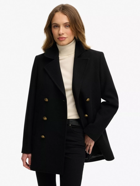 Superdry Double Breasted Wool Rich Peacoat, Black