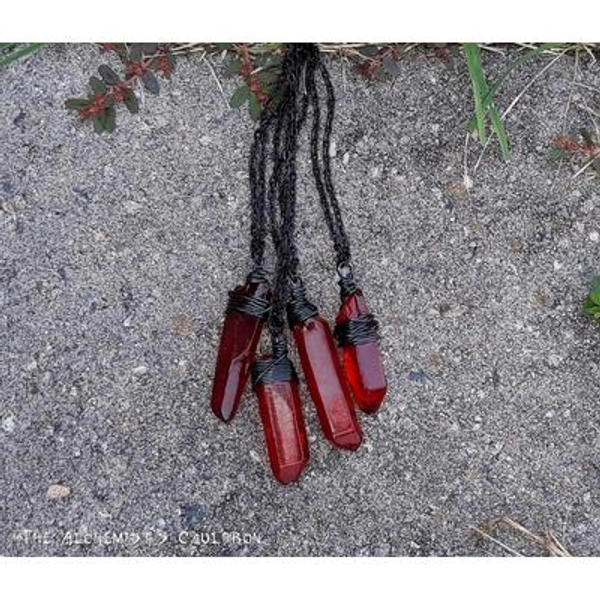 Red Crystal Quartz Point Necklace, Wire Wrapped Gemstone Pendant, Wiccan Accessory, Witches Jewelry
