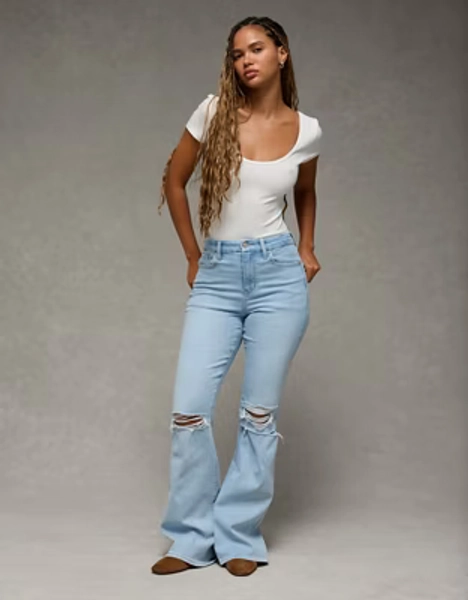 AE Next Level Curvy Ripped Super High-Waisted Flare Jean