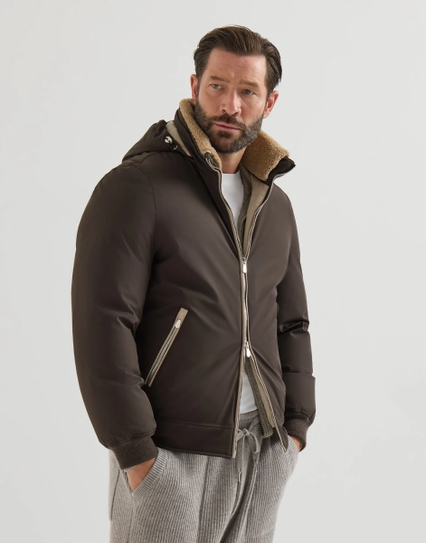 Nylon hooded down jacket