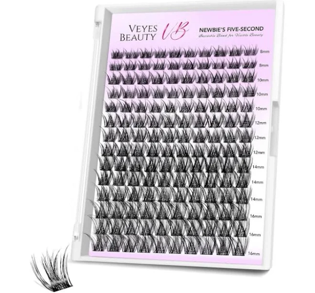 VeyesBeauty LuxeBold Cluster Lashes DIY Cluster Eyelash Extensions Newbie's Five-Second Lashes 8-16mm Invisible Band Reusable Lash Clusters