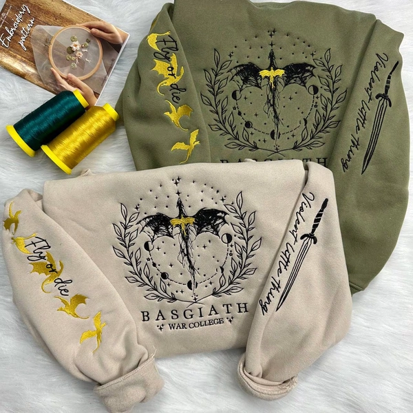 Fourth Wing Embroider Sweatshirt, Custom Basgiath War College, Rebecca Yorros, Dragon Rider, Violet Sorrengail, Xaden Riorson,Fantasy Reader