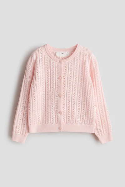 Pointelle-Knit Cotton Cardigan - Light pink