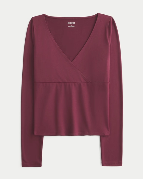 Long-Sleeve Seamless Fabric Wrap Top
