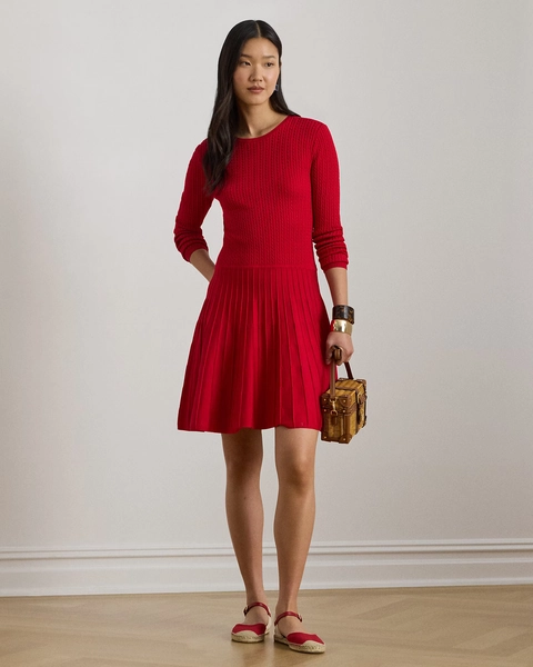 Mini-Cable Pleated Fit-and-Flare Dress